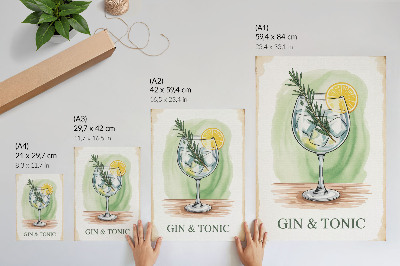Poszter nyomtatás Egy pohár gin, rozmaring és citrom zöld alapon