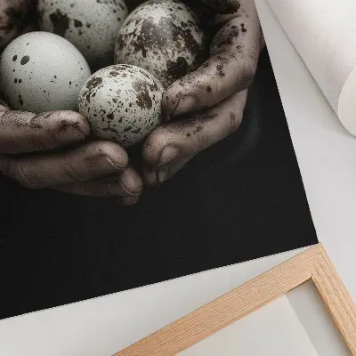 Poszter nyomtatás földes kezek és kontrasztos fürjtojások mintával