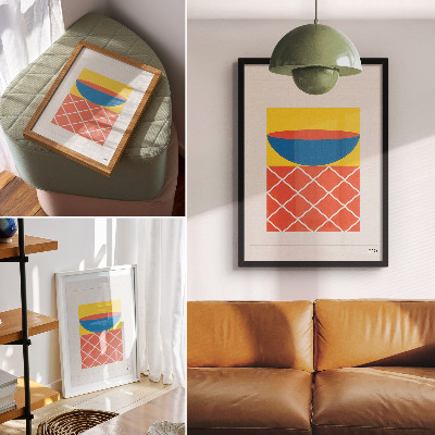 Retro plakát Sárga, kék, piros geometrikus kompozíció