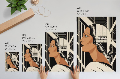 Poszter nyomtatás női profil geometrikus vonalak modernista stílusban