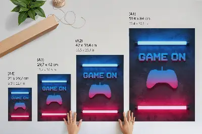 Retro poszter neon pixel feliratú játékpad dinamikus mintával