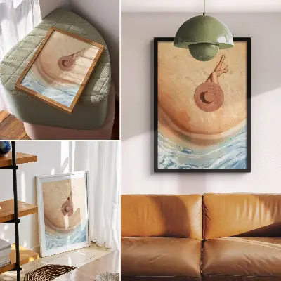 Poszter nyomat strandkalapos pihenés a meleg napsütésben