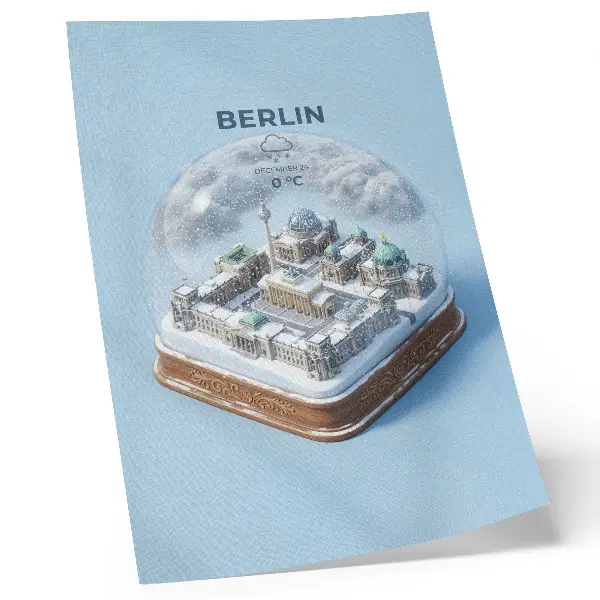 Poszter nyomtatás egy miniatűr város üveg hógömbben