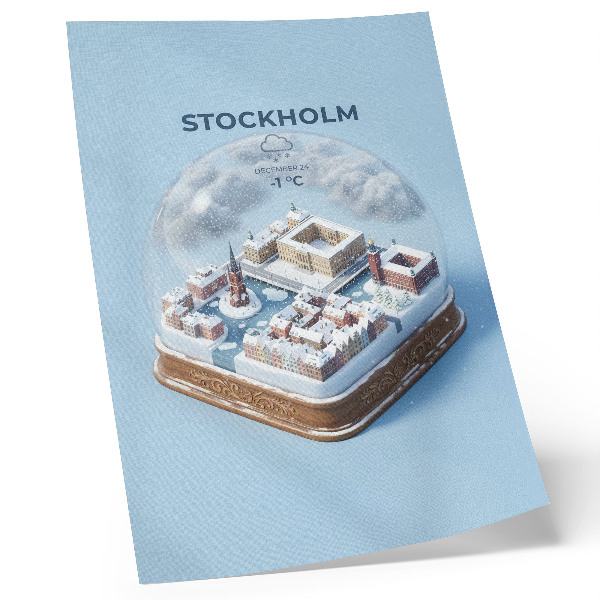 Poszter nyomtatás Stockholm egy gömbben modern építészet téli éghajlat