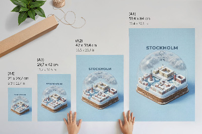 Poszter nyomtatás Stockholm egy gömbben modern építészet téli éghajlat