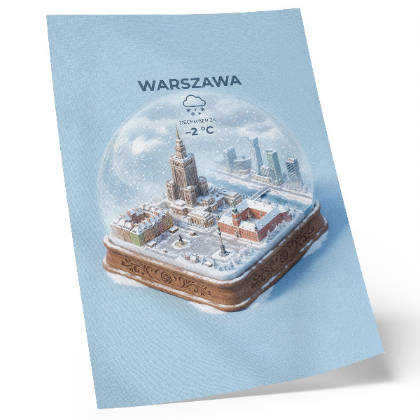 Poszter Varsó téli üveggömb hó építészet