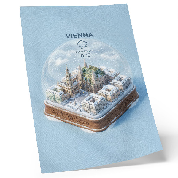 Retro plakát Bécs miniatűr panorámája üveggömbben