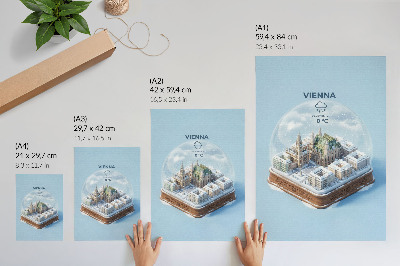 Retro plakát Bécs miniatűr panorámája üveggömbben