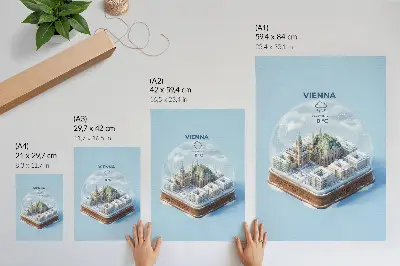 Bécs miniatűr panorámája üveggömbben retro plakát