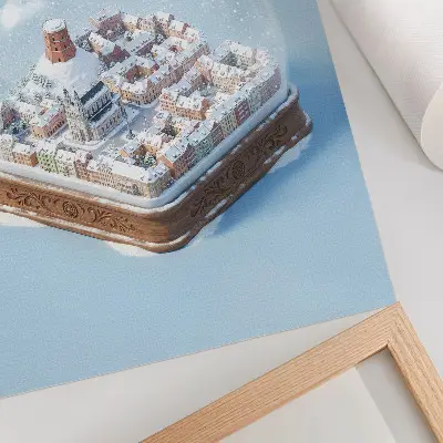 Poszter nyomtatás téli hangulatú miniatűr város gömb alakú varázslatos mintával
