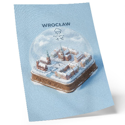 Poszter Egy miniatűr város egy téli üveggömbben