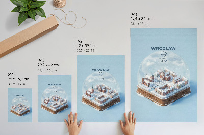 Poszter Egy miniatűr város egy téli üveggömbben