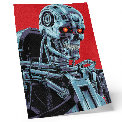 Retro plakát Futurisztikus robot piros háttéren