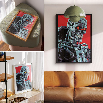 Retro plakát Futurisztikus robot piros háttéren