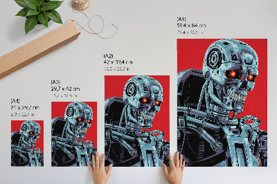 Retro plakát Futurisztikus robot piros háttéren