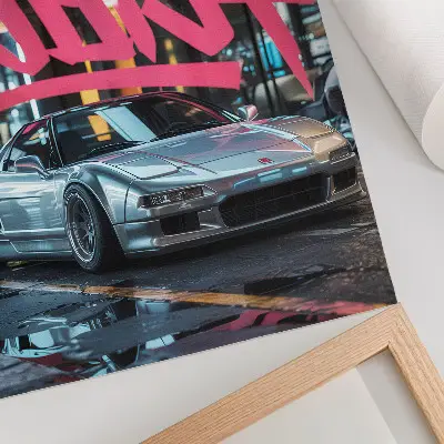 Retro plakát sportautó graffiti modern városi környezetben