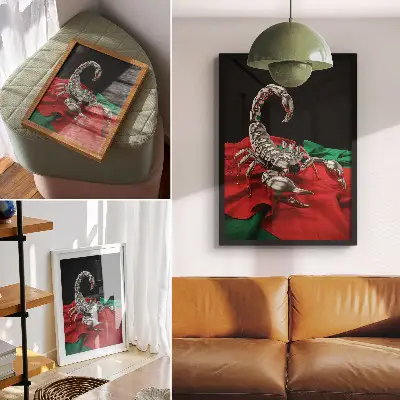 Poszter nyomtatás fémes skorpió színes szöveten mintával