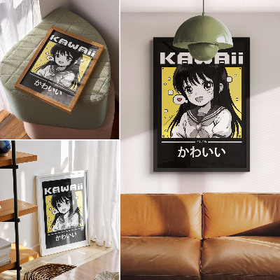 Poszter manga stílusú fekete vonalak sárga díszítéssel