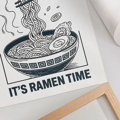 Képregény stílusú ramen tál poszter evőpálcikákkal és ízletes részletekkel