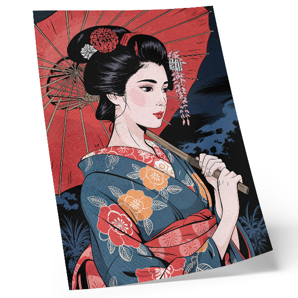 Poszter Japán stílusú nő esernyő színes éjszaka