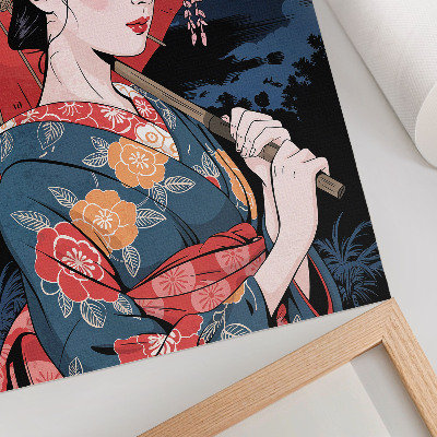 Poszter Japán stílusú nő esernyő színes éjszaka