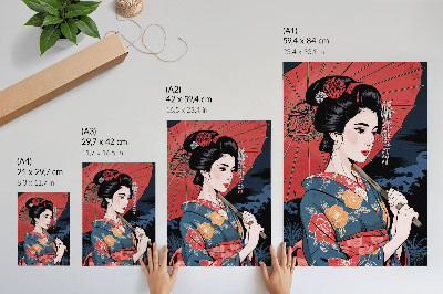 Poszter Japán stílusú nő esernyő színes éjszaka