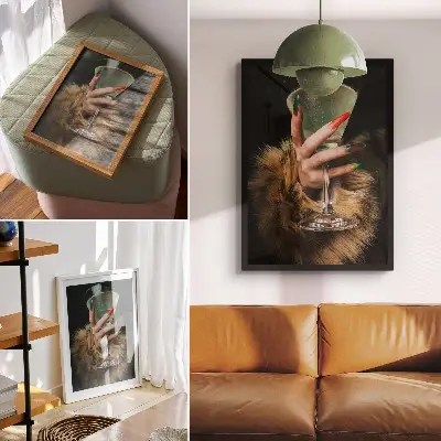 Poszter nyomtatás kéz színes körmökkel és üvegszőrmével