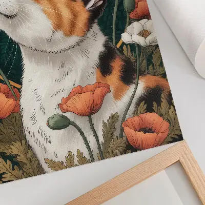 Poszter nyomtatás macska a pipacsok között illusztrációs stílusban, természeti témával