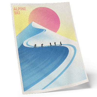 Retro plakát Minimalista jelenet síelőkkel és az éggel