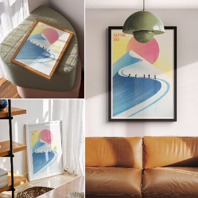 Retro plakát Minimalista jelenet síelőkkel és az éggel