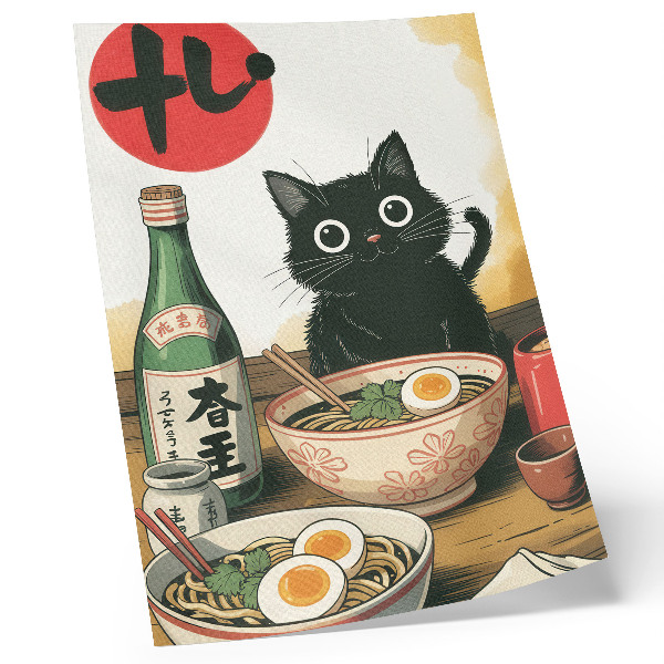 Retro plakát Fekete macska ramen szaké üveg japán motívum