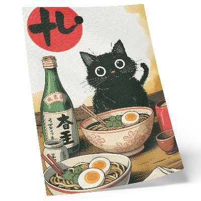 Retro plakát Fekete macska ramen szaké üveg japán motívum