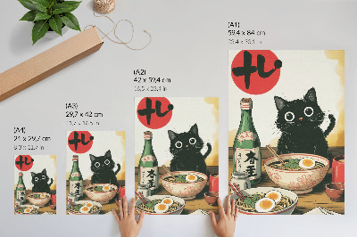 Retro plakát Fekete macska ramen szaké üveg japán motívum