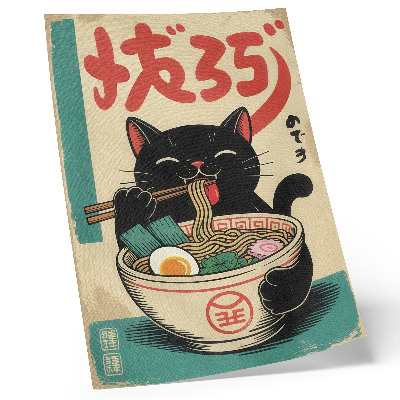 Poszter nyomtatás Fekete macska ramen tál japán retró inspirációk