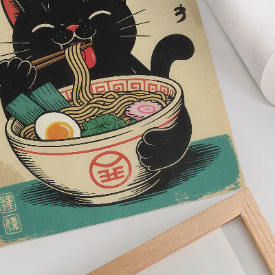 Poszter nyomtatás Fekete macska ramen tál japán retró inspirációk