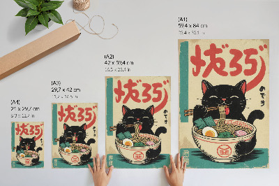 Poszter nyomtatás Fekete macska ramen tál japán retró inspirációk