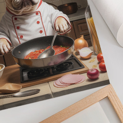 Retro plakát Bulldog a konyhában vicces szürreális stílusban