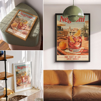Retro plakát Narancsos ital a teraszon, retró hangulat