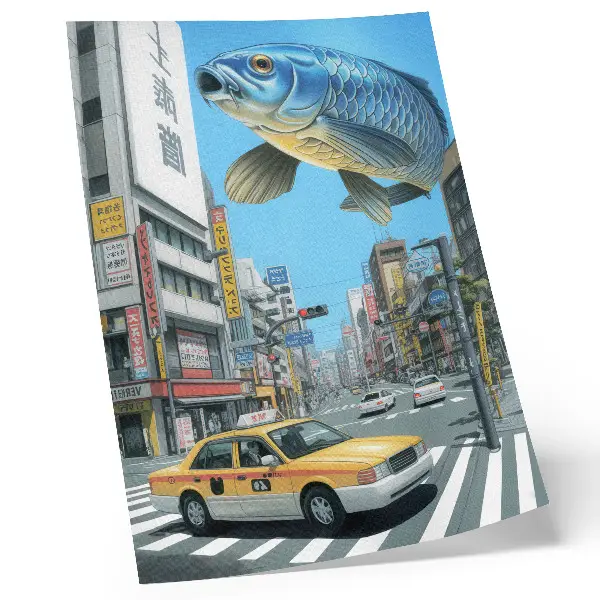Poszter nyomtatás városi szürrealizmus hal modern utca mintával
