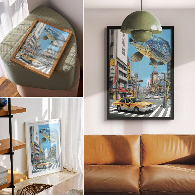 Poszter nyomtatás Városi szürrealizmus hal modern utca