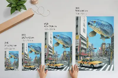Poszter nyomtatás városi szürrealizmus hal modern utca mintával