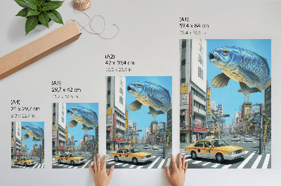 Poszter nyomtatás Városi szürrealizmus hal modern utca