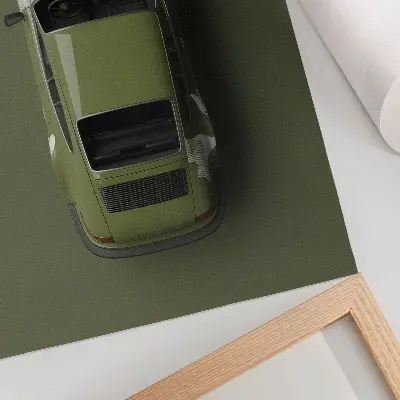 Retro plakát elegáns zöld autó minimalista stílusban