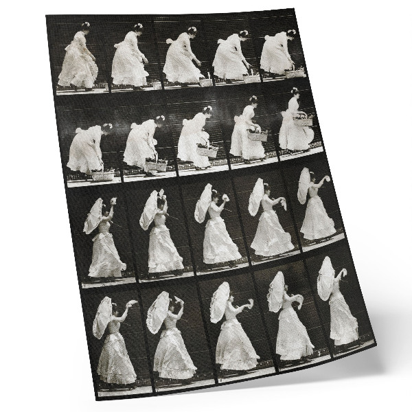 Retro plakát Kosarat emelő, zsebkendőt lengető nő (1887) – Eadweard Muybridge fényképe