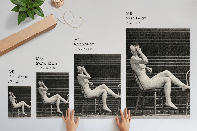 Poszter nyomtatás Nő meztelenül ül egy széken és cigarettázik, Eadweard Muybridge