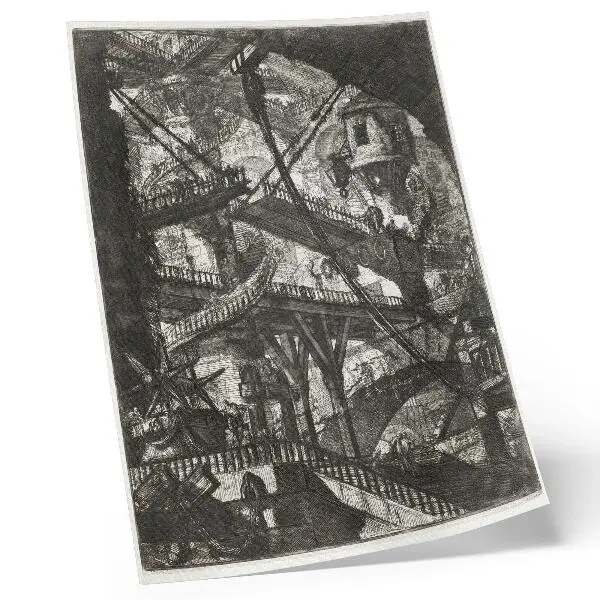 Poszter Giovanni Battista Piranesi Felvonóhíd című alkotása a Carceri d'Invenzione ciklus VII. lemezéről