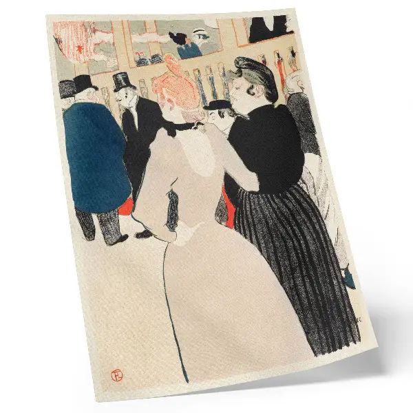 Poszter Henri de Toulouse-Lautrec: A Moulin Rouge-ban La Goulue és nővére (1892) alkotásának nagy felbontású nyomata