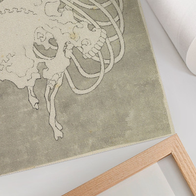 Retro plakát Hokusai koponyája bordákkal és hátborzongató bordákkal. Eredeti közkincs festmény a Rijksmuseumból.