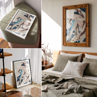 Retro plakát Daruk egy hófödte fán, Hokusai Katsushiki (1834), régi fametszet