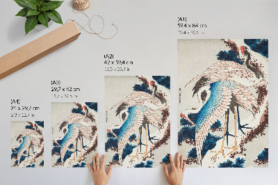 Retro plakát Daruk egy hófödte fán, Hokusai Katsushiki (1834), régi fametszet